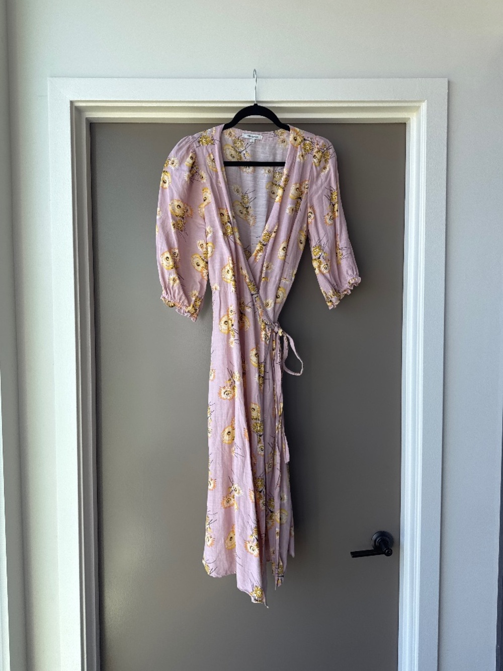Madewell Linen Blend Floral Wrap Dress